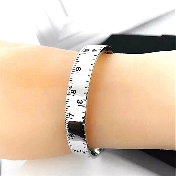 Sterling Silver Ruler Bangle Bracelet Matching Ring Set Cuff - Picture 3 of 11